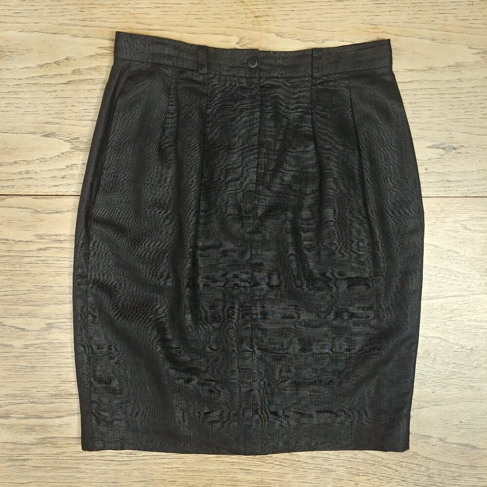 Vintage 14 Anne Klein 100% heavy linen black skirt made in Hong Kong front zip